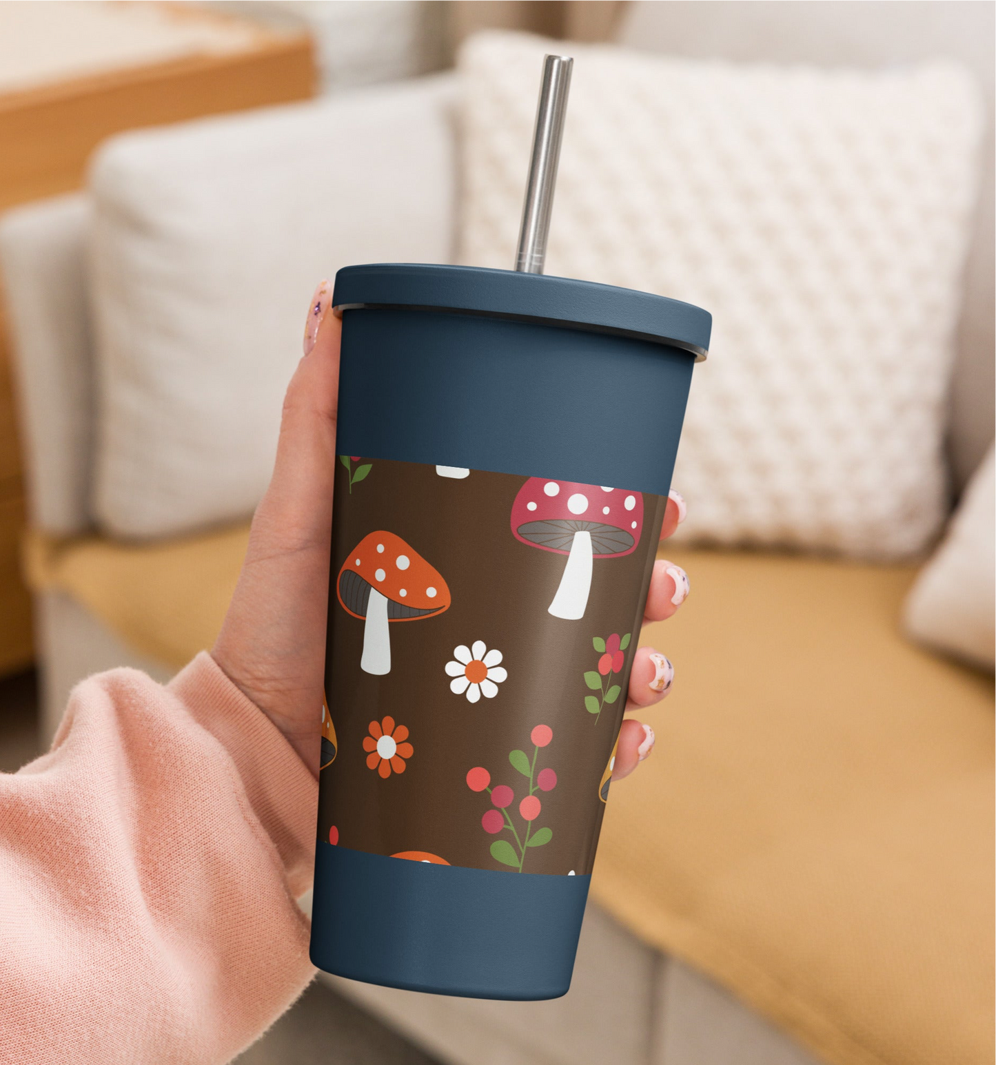 Insulated tumbler with a straw