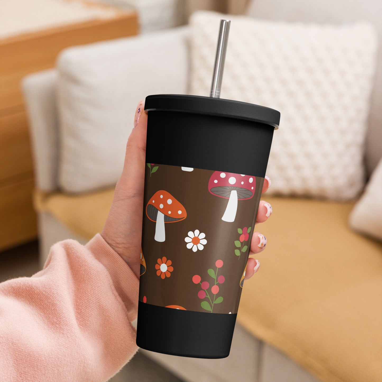 Insulated tumbler with a straw