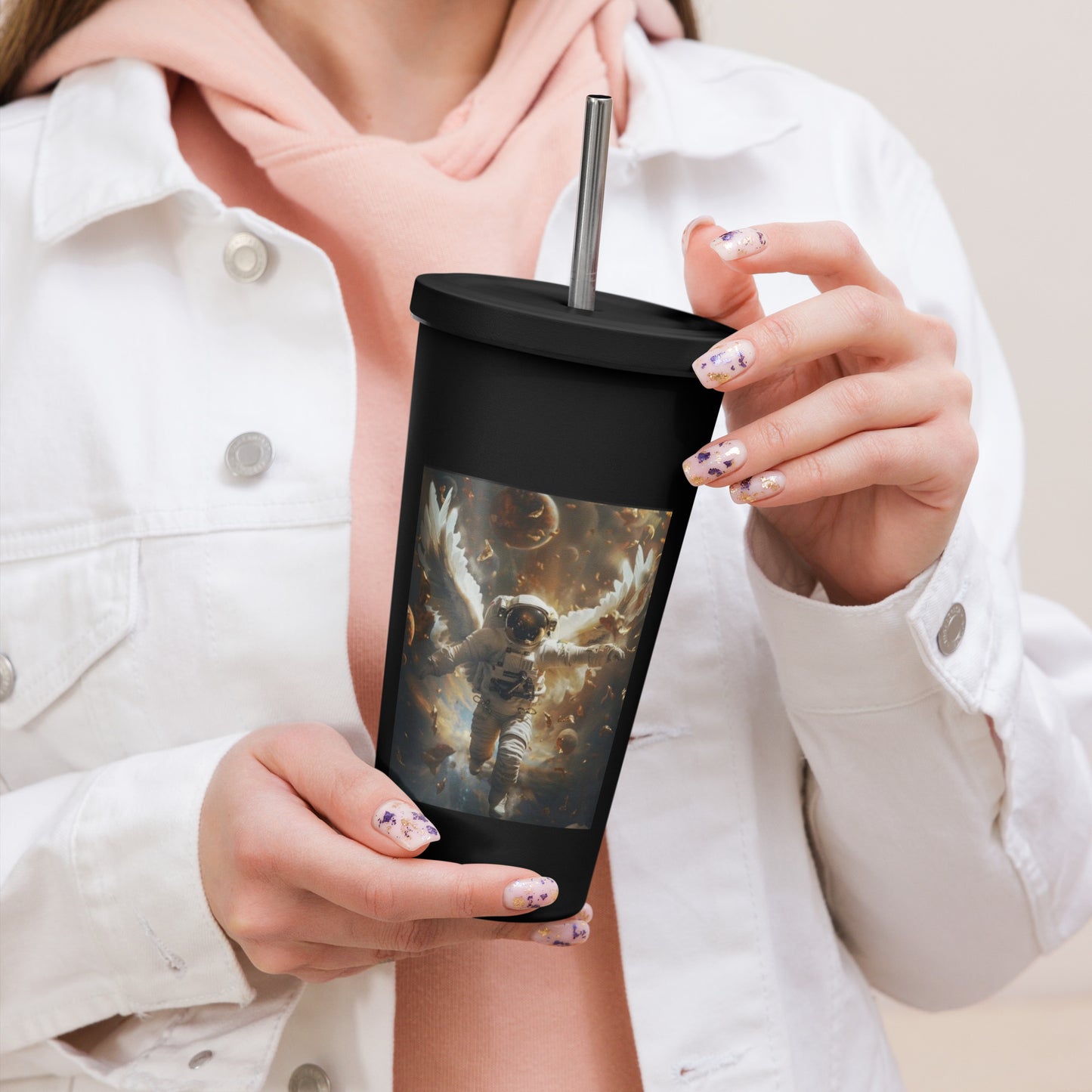 Insulated tumbler with a straw