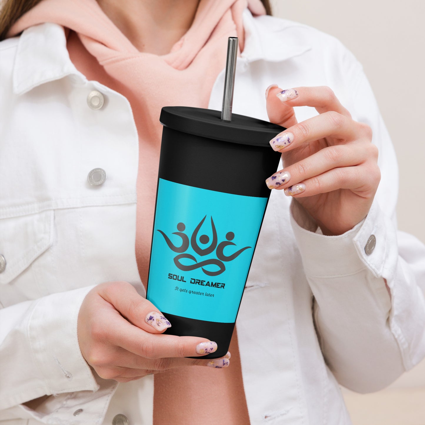 Insulated tumbler with a straw