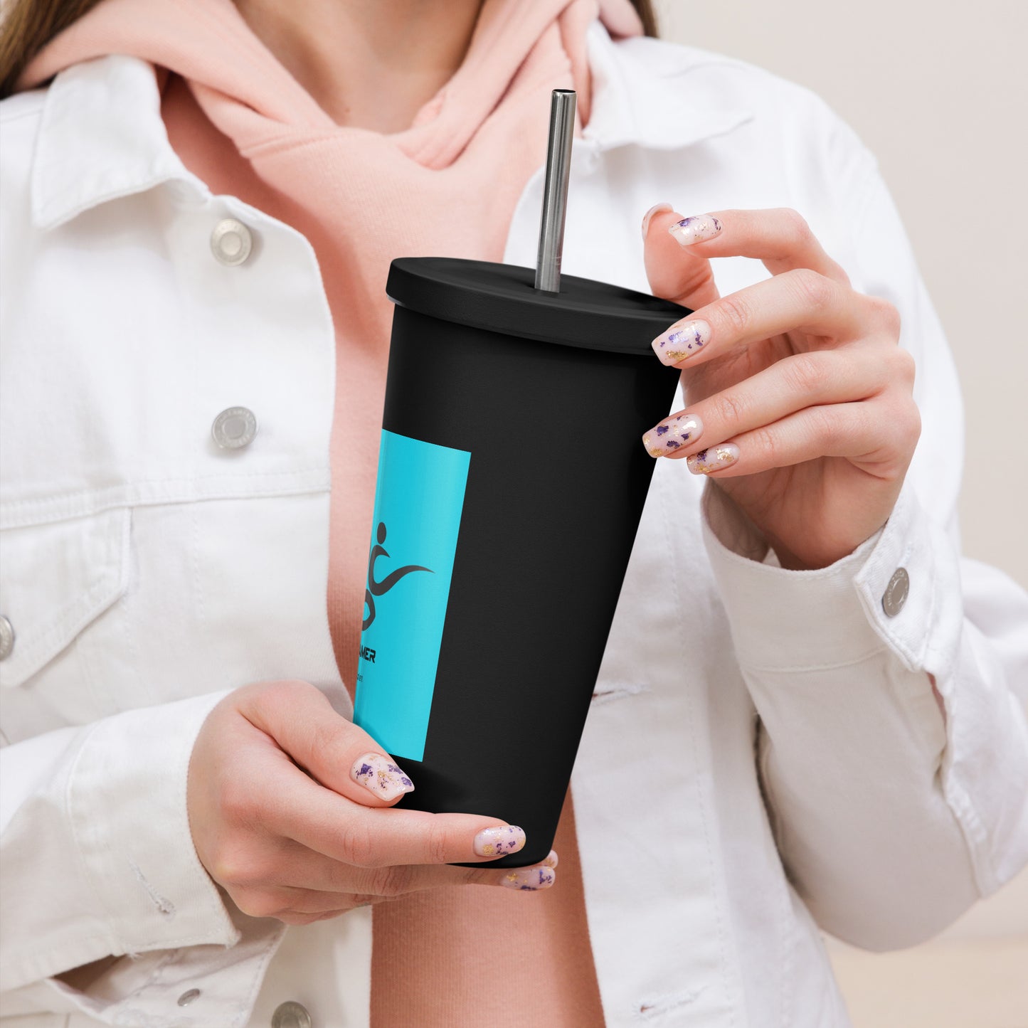 Insulated tumbler with a straw