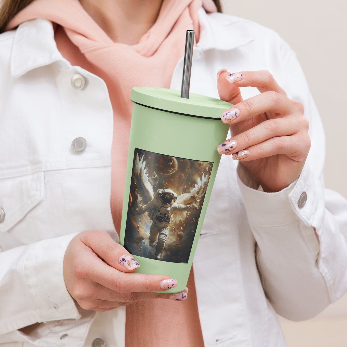 Insulated tumbler with a straw