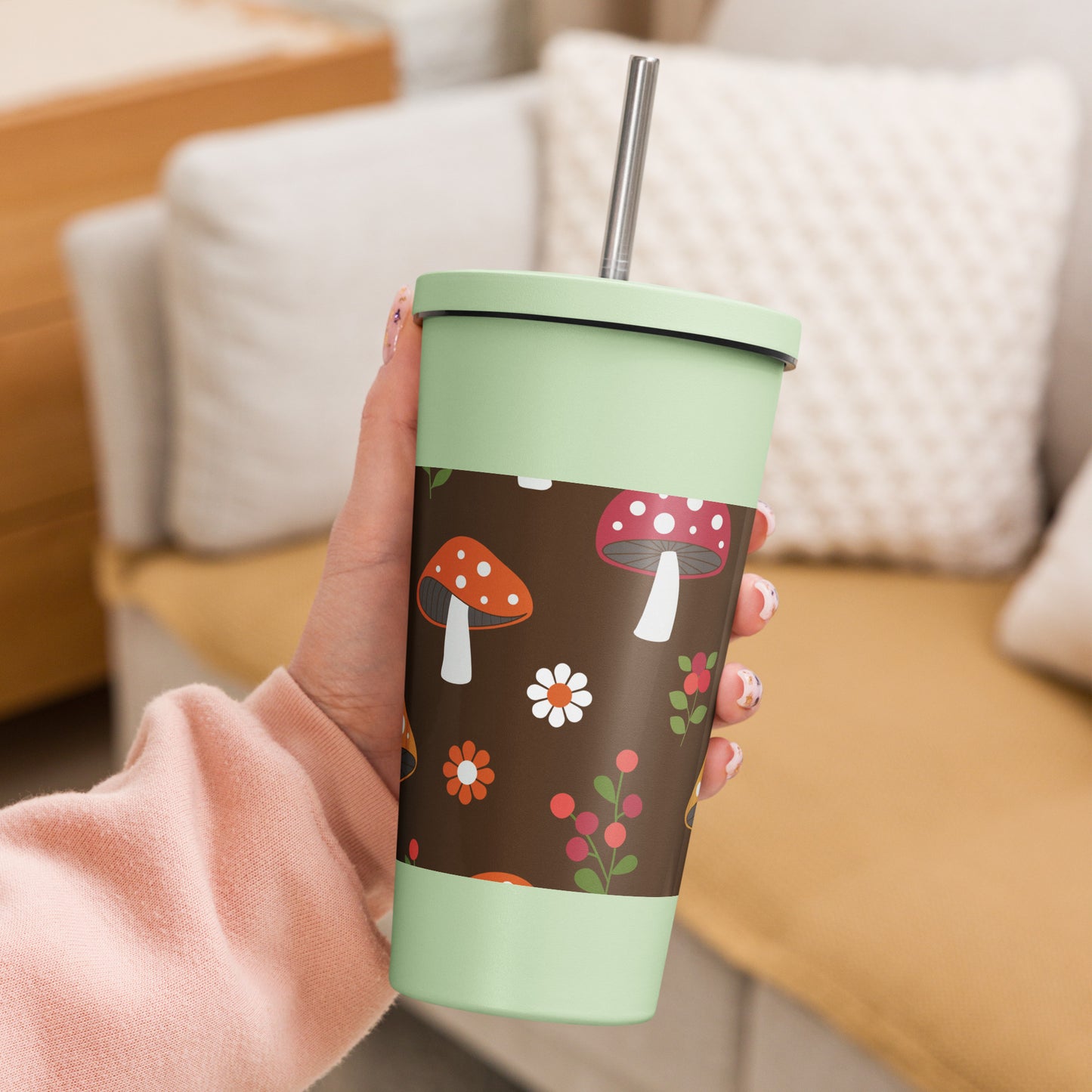 Insulated tumbler with a straw