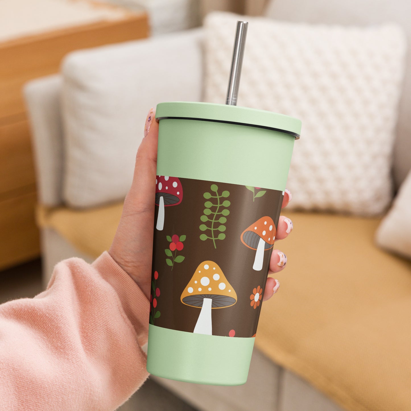 Insulated tumbler with a straw
