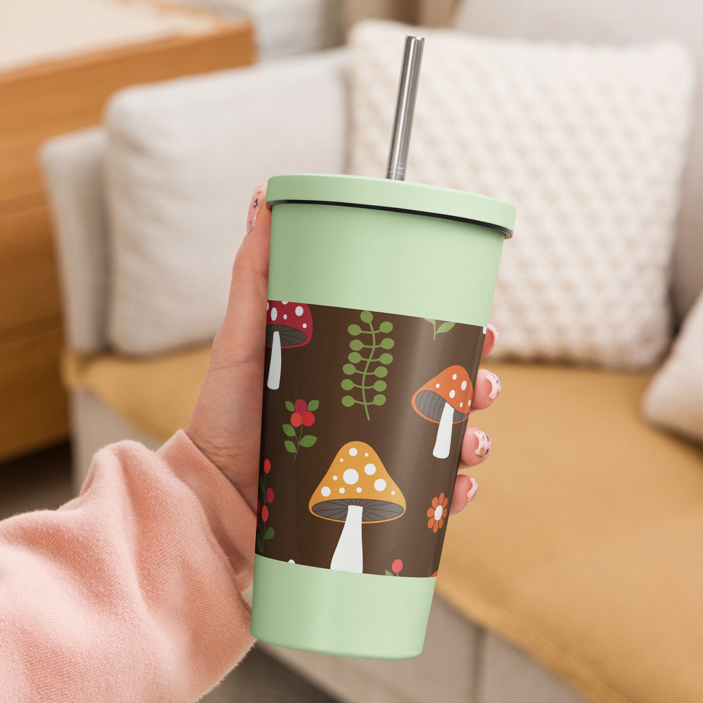 Insulated tumbler with a straw