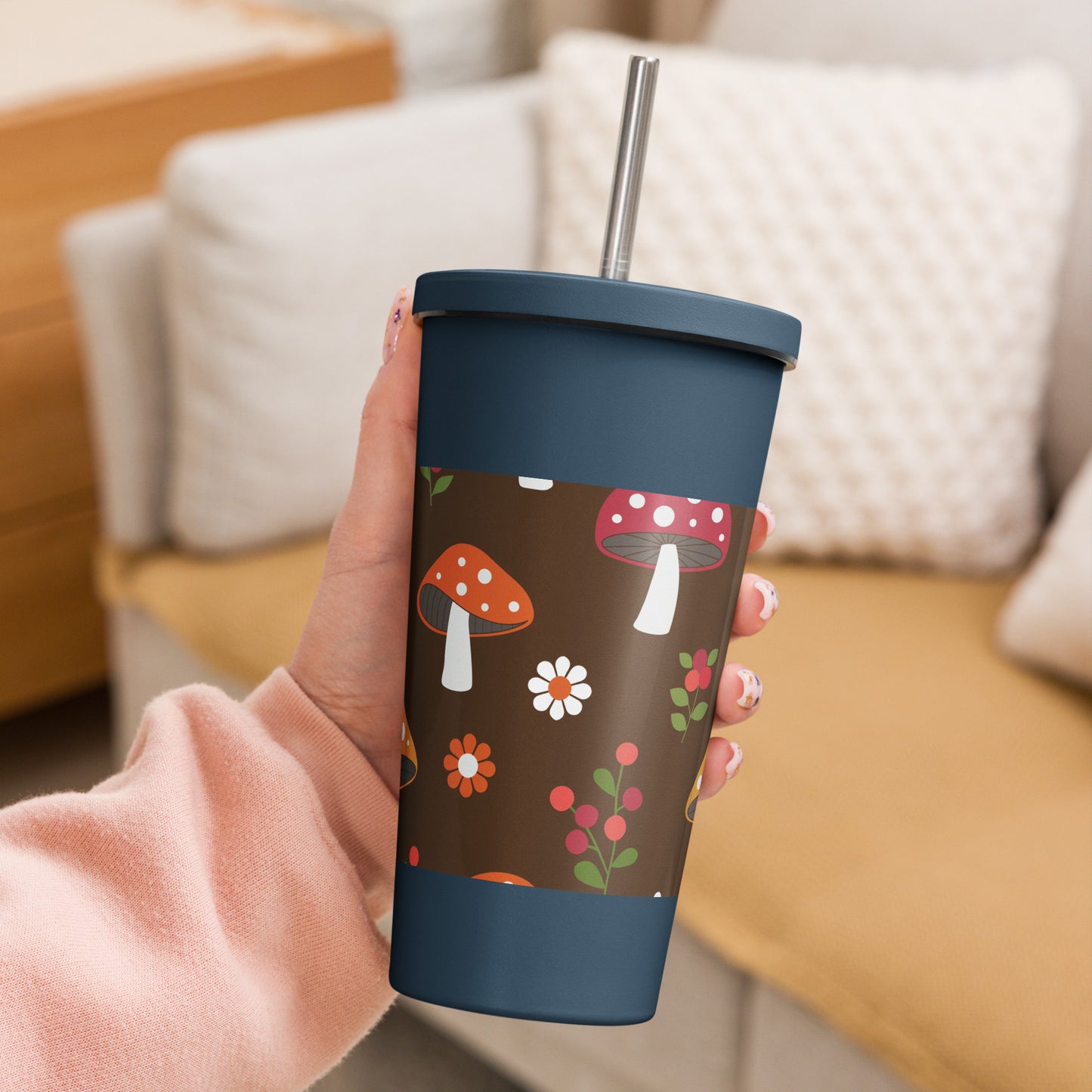 Insulated tumbler with a straw