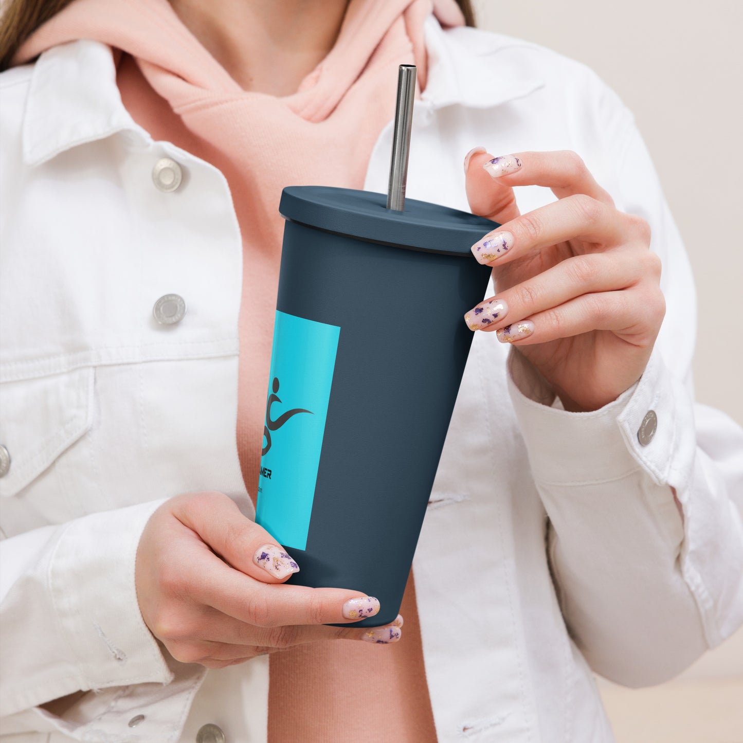 Insulated tumbler with a straw