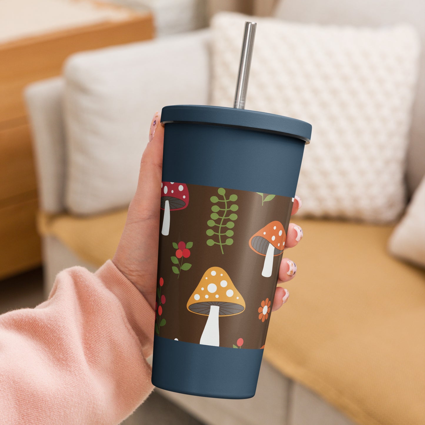 Insulated tumbler with a straw