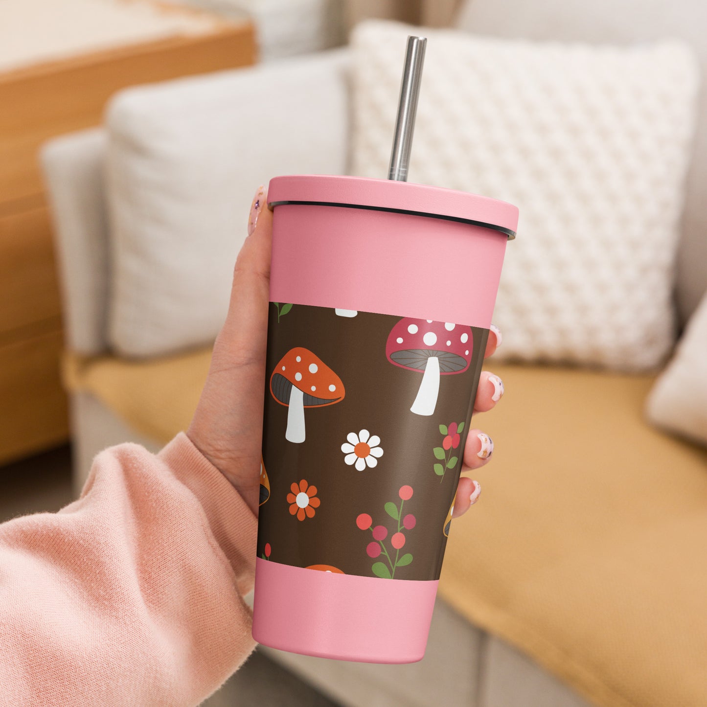 Insulated tumbler with a straw