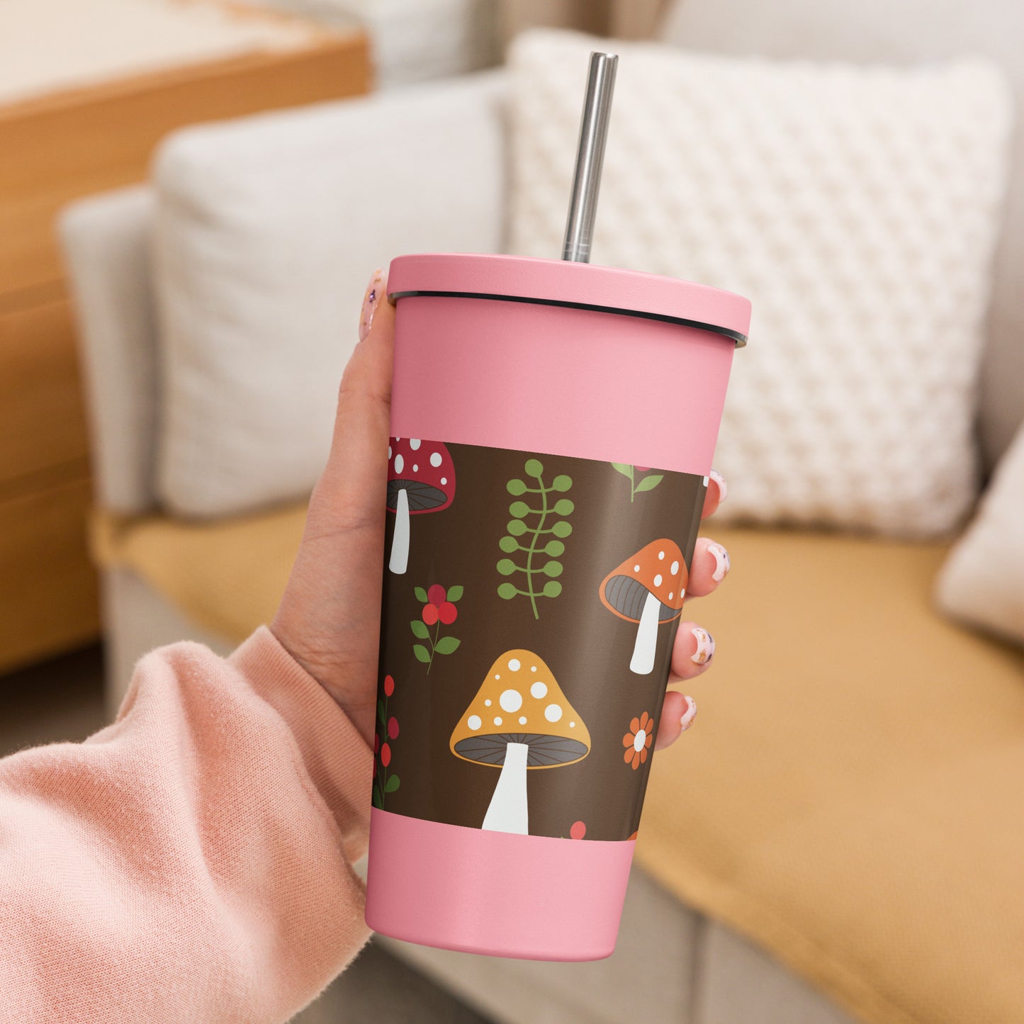 Insulated tumbler with a straw