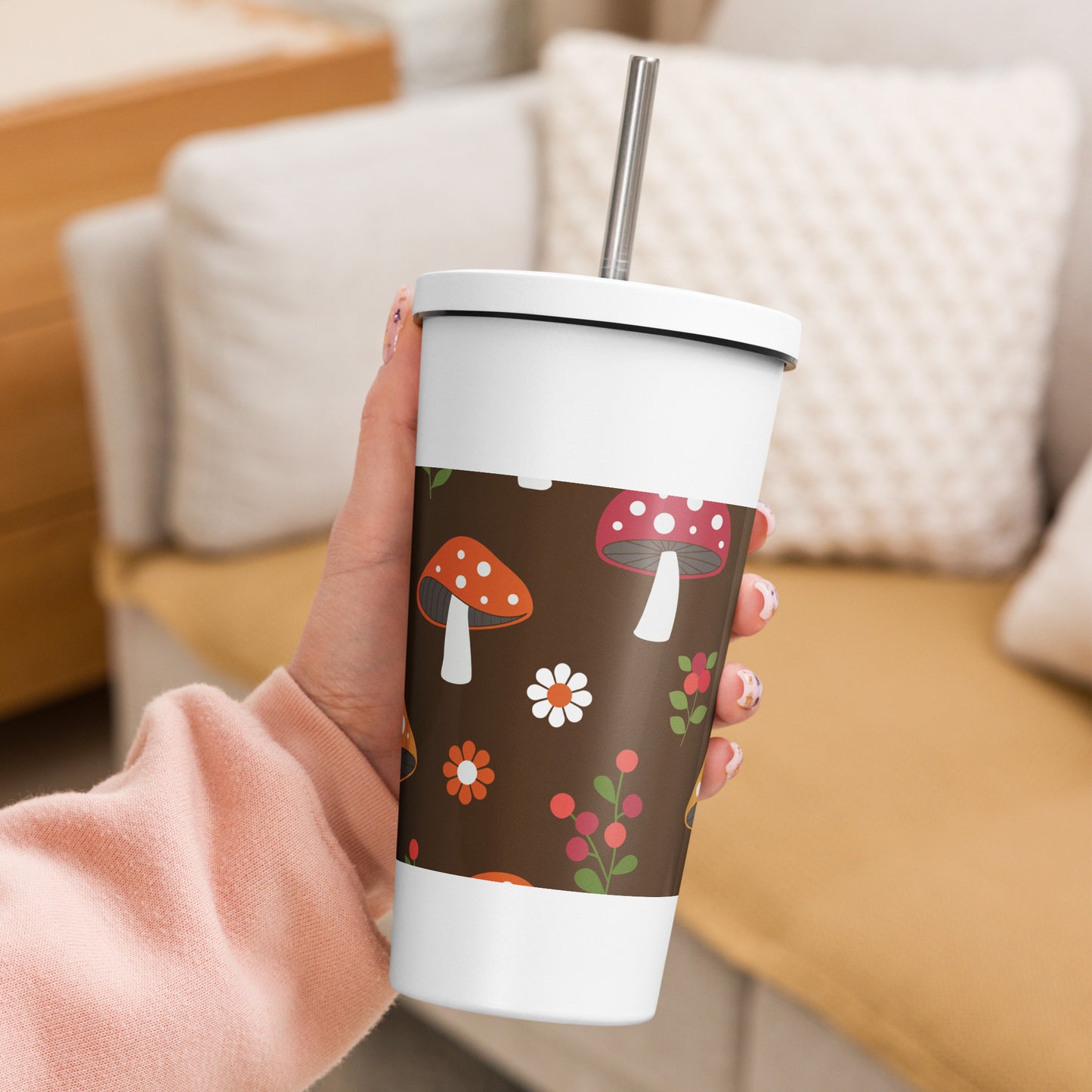 Insulated tumbler with a straw