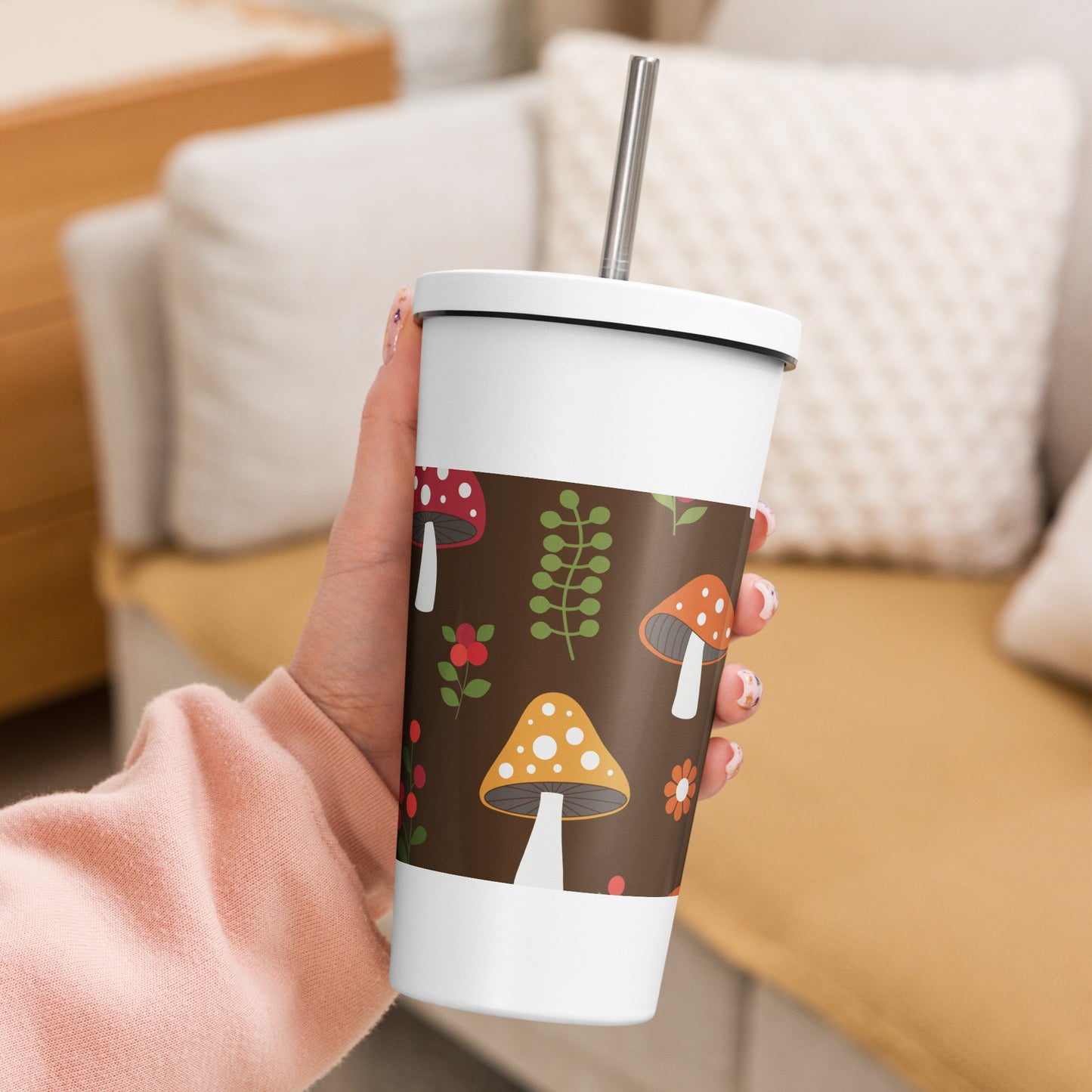 Insulated tumbler with a straw